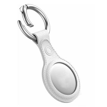 AirTag Hållare TPU Läder Textur Med Ringhållare - Vit