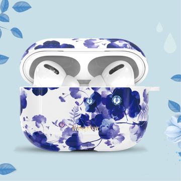AirPods Pro - KINGXBAR Swarovski Dekor Skal - Blåa Blommor