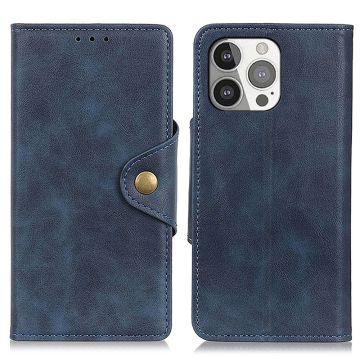 iPhone 13 Pro - Läder Fodral Magnetisk Mässing - Blå