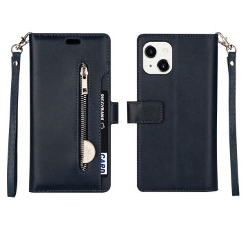 iPhone 13 Mini - Multifunktionellt Flerkort Läder Fodral - Blå