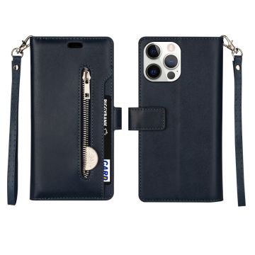 iPhone 13 Pro - Multifunktionellt Flerkort Läder Fodral - Blå