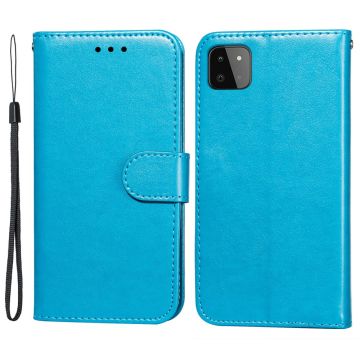 Samsung Galaxy A22 5G - Solid Läder Fodral - Blå