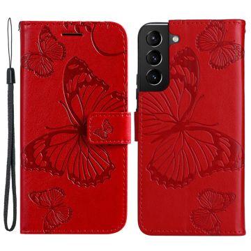 Samsung Galaxy S22 Plus Fodral Fjärilar Tryckt Läder Röd