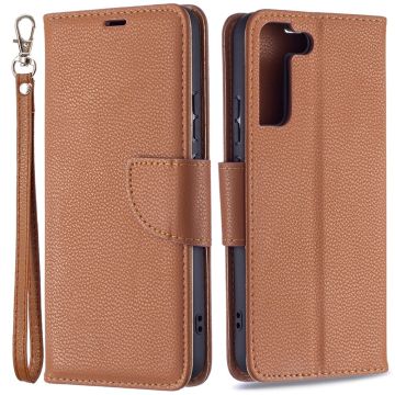 Samsung Galaxy S22 Plus Fodral Litchi Textur Läder Brun