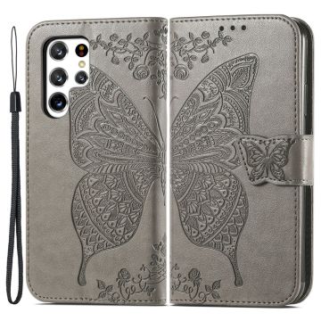 Samsung Galaxy S22 Ultra Fodral Tryckt Fjäril Grå