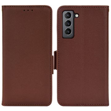 Samsung Galaxy S22 Plus Fodral Litchi Textur Brun