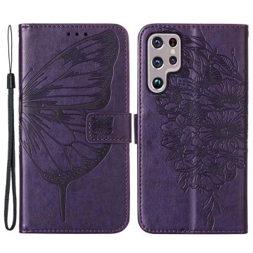 Samsung Galaxy S23 Ultra Fodral Fjäril Tryck Mörk Lila