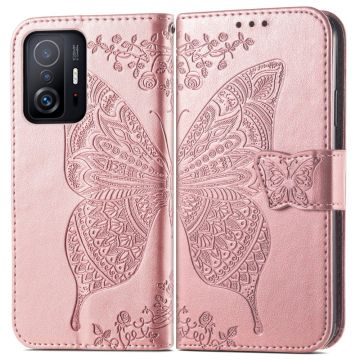 Xiaomi 11T / 11T Pro Fodral Läder Butterfly Roséguld