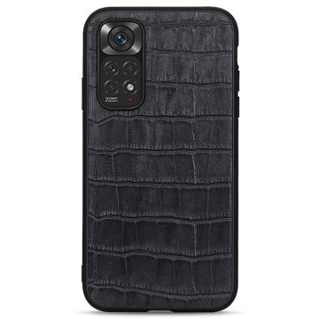 Xiaomi Redmi Note 11 4G Skal Äkta Läder Krokodil Textur Svart