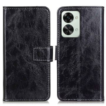 OnePlus Nord 2T 5G Fodral Crazy Horse Läder Svart