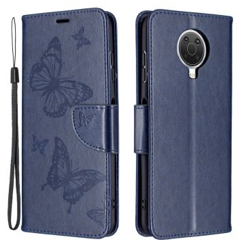 Nokia G10 / G20 Fodral Tryckt Butterfly Läder Mörk Blå