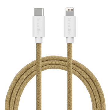 Smartline 2m USB-C - Lightning MFi Fuzzy Laddningskabel Sand