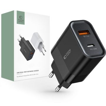Tech-Protect 30W PD QC USB-C / USB-A Väggladdare Svart