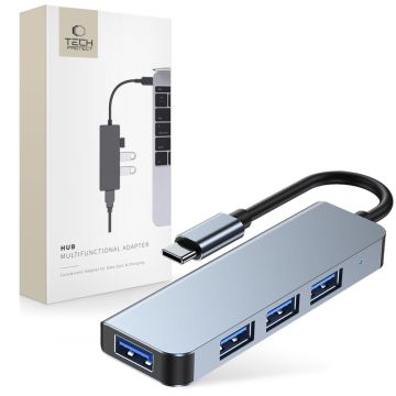 Tech-Protect 4in1 USB-C Hub 4x USB-A Grå