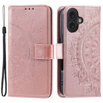 iPhone 16 Fodral Mandala Läder Roséguld