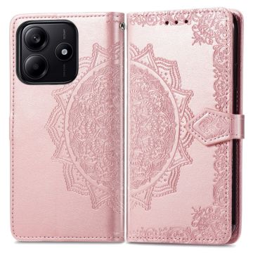 Xiaomi Redmi Note 14 5G Fodral Läder Mandala Tryck Roséguld