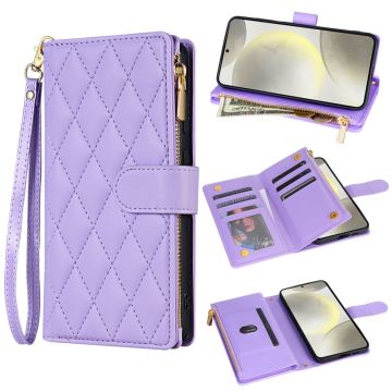 Samsung Galaxy S25 Fodral Läder Rhombus Lila