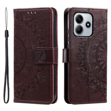 Xiaomi Redmi Note 14 5G Fodral Mandala Läder Brun
