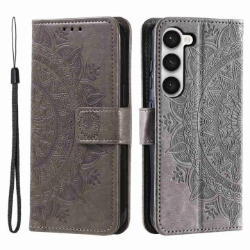Samsung Galaxy S23 Plus Fodral Mandala Läder Grå