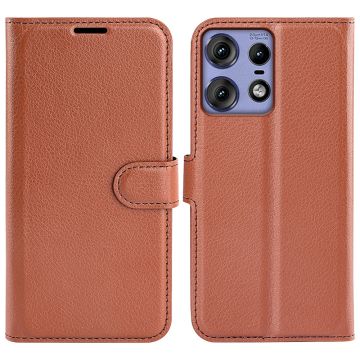Motorola Edge 50 Pro 5G Litchi Läder Fodral Brun