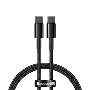 Baseus Tungsten 1m 100W 5A PD QC USB-C - USB-C Flätad Nylon Kabel - Svart
