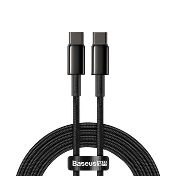 Baseus Tungsten 2m 100W 5A PD QC USB-C - USB-C Flätad Nylon Kabel - Svart
