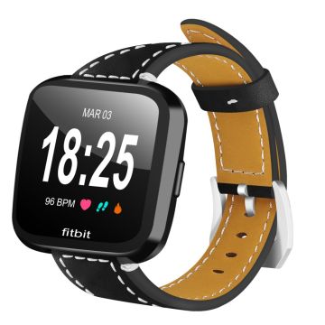 Äkta Läder Armband Fitbit Versa/Versa 2 - Svart