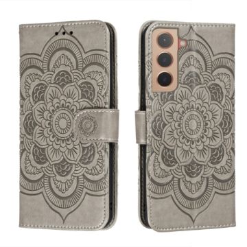 Samsung Galaxy S22 Fodral Sun Mandala Läder Grå