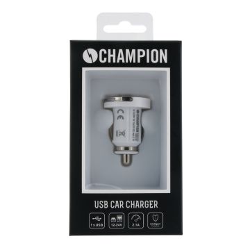 Champion 12/24V - 2.1A Billaddare - Vit